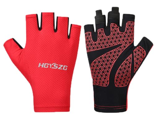 SUJAYU Fingerless UV Protection Gloves - Men & Women's Fishing, Driving, Sailing, Kayak, Paddling & Rowing Gloves - color: Red, size: Medium