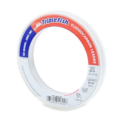 Triple Fish 100% Fluorocarbon Fishing Leader - Clear Invisible Strong and Heavy Duty Highly Abrasion Resistant, Fast Sinking Freshwater & Saltwater - style: 60 Lb, 25 Yd Bracelet