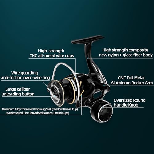 Ashconfish DF Series Spinning Reel Saltwater & Freshwater Fishing Reel, Lightweight Nylon/Fiberglass Frame, 7+1BB, 5.2:1 Gear Ratio,Long-Distance Casting DF - size: 4000, style: Deep Spool Line Cup(df)