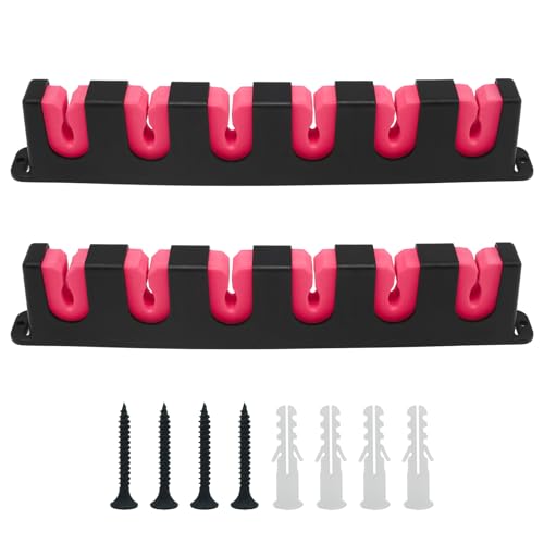PINE & LINEN 6-Rod Wall-Mounted Fishings Rods Rack,Rod Holder Garage Fishing Pole Holder,Storage Racks for Boat/Fishing Enthusiasts(Horizontal-Red,1 Pair) - color: Red, size: Horizontal