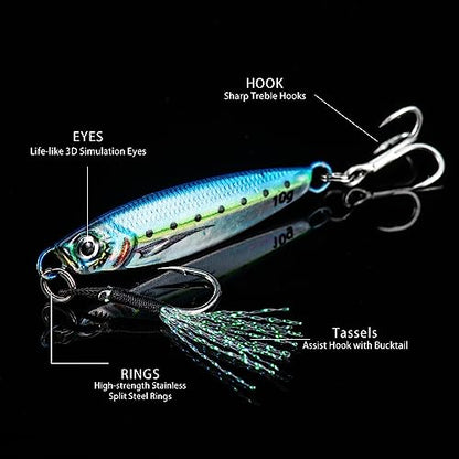 Goture Fishing Jigs,Vertical Jig Saltwater, Jig Fishing Lures with Assist Hook and Treble Hook, 7g-80g Fishing Jigging Spoon Lures for Tuna,Salmon,Sailfish,StripedBass,Grouper Snapper,Kingfish - size: 0.53oz/15g