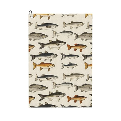 Realistic Style Fish Print Golf Towel 16 x 24 inches, Microfiber Golf Towels for Bags with Carabiner Clip, Men Womens Golfs Accessories
