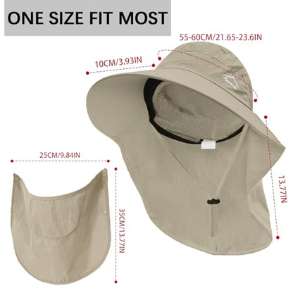 Rosoz Sun Hat for Men Women with Neck Flap,Wide Brim UPF50+ Fishing Hat with Detachable Face Cover Outdoor Sun Protection Hat - color: 1pack-khaki/Arm Sleeves