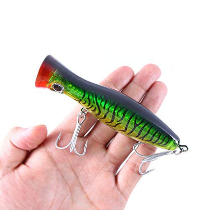6 Pcs Large Top Water Popper,4.7 in Saltwater Poppers Fishing Lures,3D Eyes with Hooks and Ring for Surf Fishing, Bluefish,Fishing Gt Tuna Kingfish Large Predator Fish