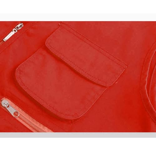 Unisex Men's Women's Lightweight Fishing Tank Vest Casual Outdoor Hiking Travel Cargo Jacket Waistcoat Multi Pockets - color: Red, size: XX-Large