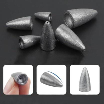 Fishing Weights Kit 29/83pcs Bullet Fishing Weights for Bass Fishing Texas Rigs Worm Weights Fishing Sinkers Freshwater Saltwater Fishing Tackle - style: 29pcs
