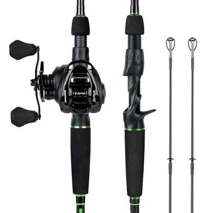 KastKing Zephyr Dual-Tip Fishing Rod and Reel Combo,Spinning & Baitcaster Combo,Dual Tips Section for Different Powers,IM6 Graphite 2-Piece Rod with Extra Tip,Sensitive & Powerful,Freshwater Fishing - style: Cast: 7'0"- M& Mh- Dual-tip Rod - Left Handed(b