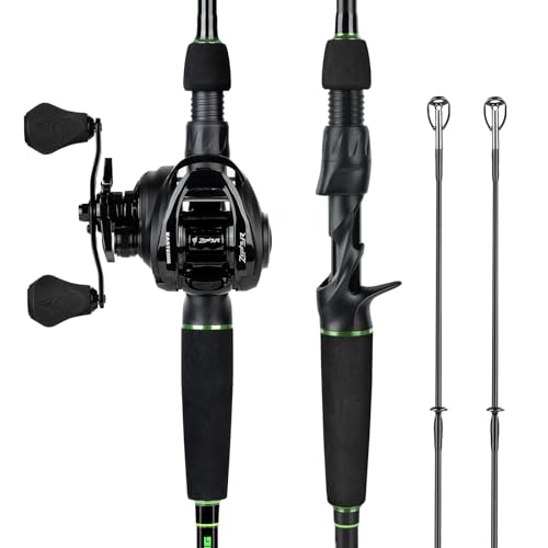 KastKing Zephyr Dual-Tip Fishing Rod and Reel Combo,Spinning & Baitcaster Combo,Dual Tips Section for Different Powers,IM6 Graphite 2-Piece Rod with Extra Tip,Sensitive & Powerful,Freshwater Fishing - style: Cast: 6'6"- Ml& M- Dual-tip Rod - Left Handed(b