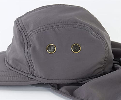 Connectyle Mens Foldable UV Protection Sun Hat with Removable Neck Flap Outdoor Adventure Sun Cap for Fishing Hiking Safari - color: Dark Grey