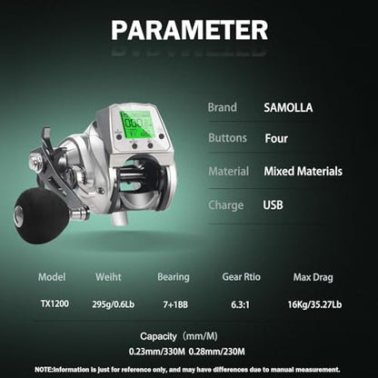 Digital Baitcasting Fishing Reel with LCD Display,8 oz Ultralight Electric Baitcaster Reel, 22-35 Lb Max Drag,6.3:1/7.2:1 Gear Ratio,Left/Right Handed,Compact Design for Freshwater & Saltwater - color: Silver-Left Hand, size: 35Lb-12 Smart