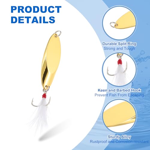 PATIKIL Fishing Spoons, Fishing Lures Casting Spoon Treble Hooks Jigs Hard Metal Spinner Baits - color: Gold Tone, size: 3/4 oz