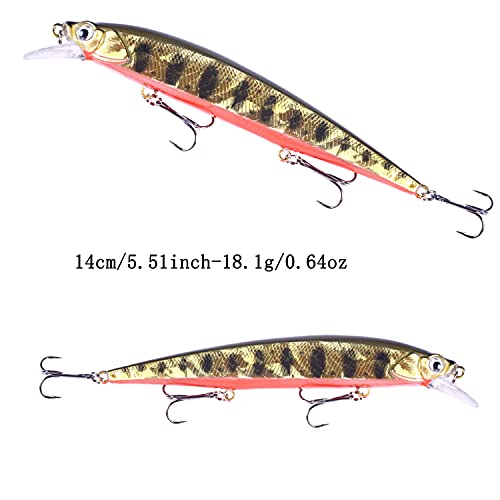 Jerk Baits for Bass Fishing, Jerkbait Fishing Lures, Minnow Lures Jerk Bait for Freshwater/Saltwater Fishing Lures for Trout Pike, 5pcs/10pcs with Box - color: J:5.51in/0.64oz/5pcs