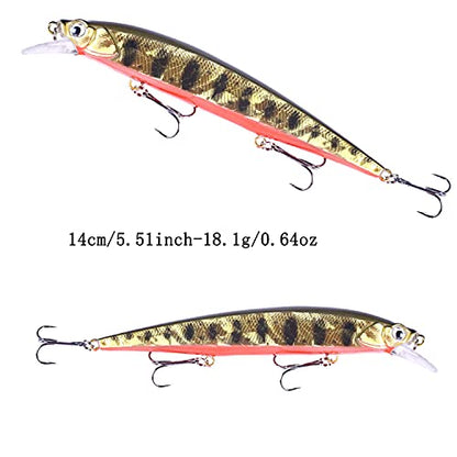Jerk Baits for Bass Fishing, Jerkbait Fishing Lures, Minnow Lures Jerk Bait for Freshwater/Saltwater Fishing Lures for Trout Pike, 5pcs/10pcs with Box - color: J:5.51in/0.64oz/5pcs