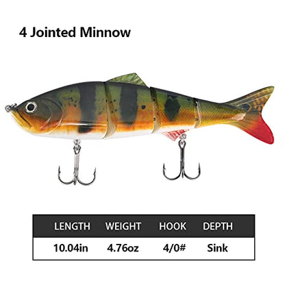 10in Multi Jointed Swimbait Fishing Lures Bait,4 Segment Big Giant Sinking Fishing Bass Lures,Crankbaits Swimbaits with Treble Hook - color: 10in,4.76oz-Color B