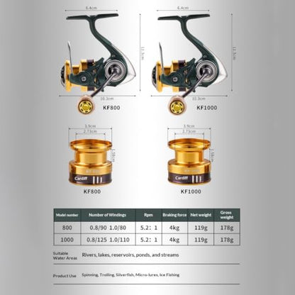 1pc Ultralight Spinning Reel 5.2:1 Gear Ratio 119g Shallow Spool for Trout Crappie Panfish Stream Fishing - size: KF1000