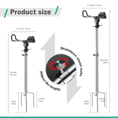 2/4 Pack Fishing Rod Holders, 360 Degree Adjustable Fishing Rod Holders for Bank Fising , Height Adjustable 25-36.6 Inch Multifunctional Stainless Steel Beach Fishing Rod Holder Fishing Gifts for Men - color: Black-4 Pack