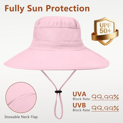 ZOORON Sun Hats for Men Women Fishing Hat with Neck Flap,UPF 50+ Sun Hat Waterproof Wide Brim Bucket Hats for Safari Hiking - color: 1-pink(neck Flap)