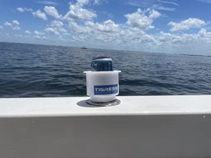 Tigress Portable Boat Cup Holder - Durable, Secure Fit for Various Cup Sizes, Fits 15 and 30 Degree Rod Holders