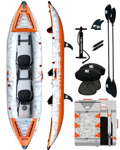 2 Person Inflatable Kayak Tandem Fishing Kayak for Adults, Portable Touring Kayak Canoe with Dual Floats, Drop-Stitch Floor and Fish Measuring Ruler, 12.5 FT - style: Standard