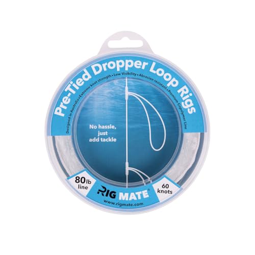 80 lb Pre-Tied Dropper Loop Rigs. Fishing Line Spool. Loops 18 Inches Apart with 5.5 Inch Loop Size. Perfect for Saltwater & Freshwater Fishing. Perfect for Snapper & Other Bottom Feeding Fish.
