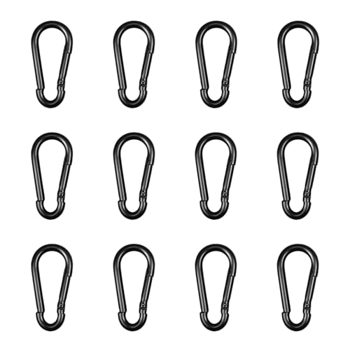 Black Carabiner, Heavy Duty Galvanized Steel Spring Snap Hook Carabiner Clips with 260LBS Holding Capacity, Ideal for Outdoor, Hammock, Swing and Travel (12PCS M6 2.4Inch) - size: 12PCS-M6, style: Black