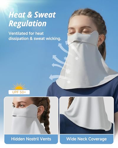 Stelle UV Protection Face Cover Breathable Cooling Neck Coverage Gaiter Scarf Summer Outdoor Activities - color: Light Grey