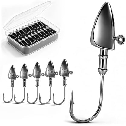 YOTO Weedless Bullet Jig Heads Weighted EWG Offset Hooks for Texas Rig Bass Fishing, Anti-Snag Swimbait Darter Head for Soft Plastics - style: 1/2 Oz 20pcs