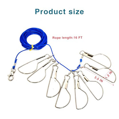 CONSIO 16 ft Fishing Stringer Fish Stringer Holder for Caught Fish 8, Stainless Steel Swivels Snaps Lock and Heavy Duty Ground Spike, Stringers Trout Fishing Gear for Trout Bass Salmon Walleye
