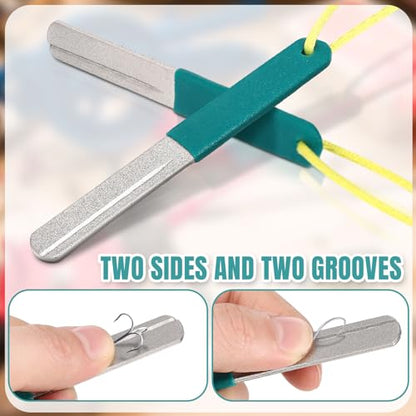 Skylety 2 Pcs Hook Sharpener Hook File for Fishing Diamond File with Handle Portable Double Sided Fine and Medium Grit for Fishing - color: Green