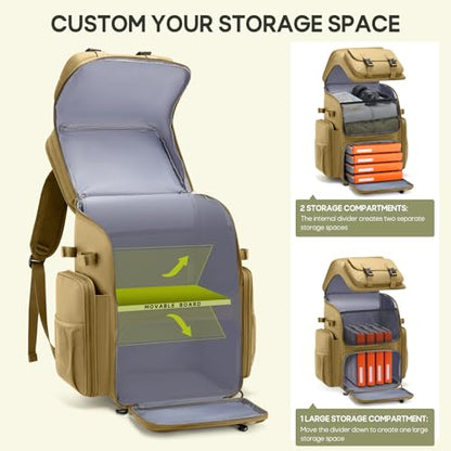 RAINSMORE Fishing Backpack, 45L Large Water-resistant Fishing Tackle Bag | with 4 Rod Holders & Insulated Cooler & Rain Cover Professional 900D Oxford Tackle Backpack for Men Gift Khaki - color: Khaki