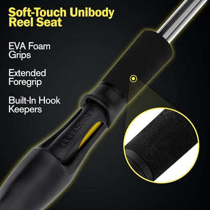 Next 1 Freshwater Bass Fishing Rod, Casting, Graphite Blank | 6 Casting Rod Models: For Topwater, Jig, Frog & Crankbait, 8-30 lb, 1/8-1.5 oz, 20/30-Ton Graphite, SeaGuide Zirconia Guides - color: Yellow, size: 7'6" H, FAST