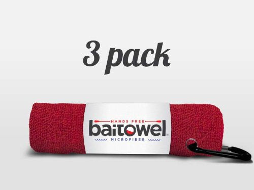 Bait Towel 3 Pack Fishing Towels with Clip, Plush Microfiber nap Fabric, 16x16, The Original Bait Towel Value 3 Pack - color: Blood Red