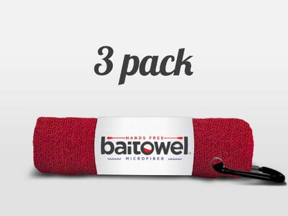 Bait Towel 3 Pack Fishing Towels with Clip, Plush Microfiber nap Fabric, 16x16, The Original Bait Towel Value 3 Pack - color: Blood Red