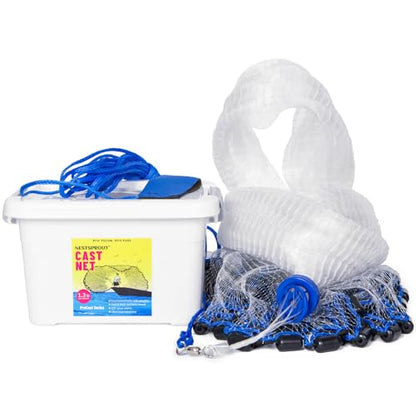 1.3 lbs/ft Fishing Cast Net with Eco-Friendly Lead Weights, 3/8inch Mesh Size, Throw Nets for Freshwater & Saltwater, 4/6/8/10/12 Ft Radius Casting Net - ProCast Series
