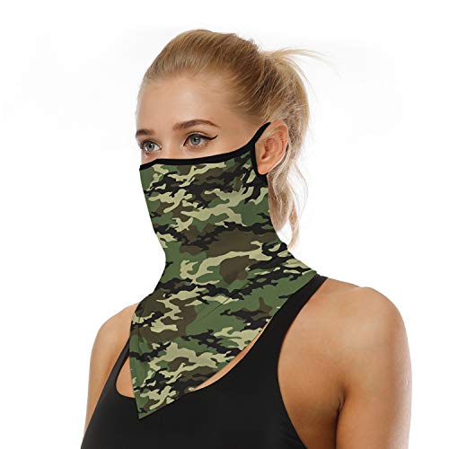 YAYOUREL Neck Gaiter Face Mask Bandanas for Men Women UV Face Scarf Cover Ear Loop Hole Facemask for Fishing Running Cycling - color: Green Black