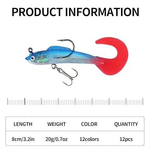 Soft Fishing Lures for Bass: Premium Pre-Rigged Jig Head Paddle Tail Swimbaits for Freshwater and Saltwater - color: 12pcs curled tail