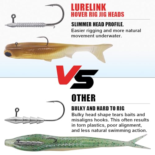 Hover Rig Jig Heads 12-Pack –2X Strong Weighted Swimbait Hooks for Bass Fishing– Freshwater Sizes #1 1/32oz to 3/0 1/8oz - color: 1/32oz-1/0 (12pk)