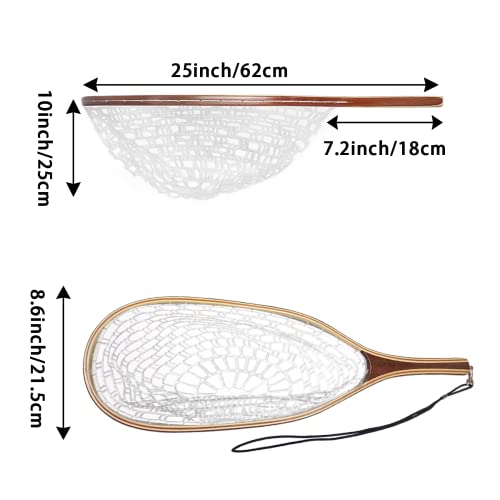 Aventik Fly Fishing Landing Net for Trout Soft Rubber Ghost Mesh Catch and Release Wooden Frame Lightweight and Tangle-Free - style: Longhead&magnet