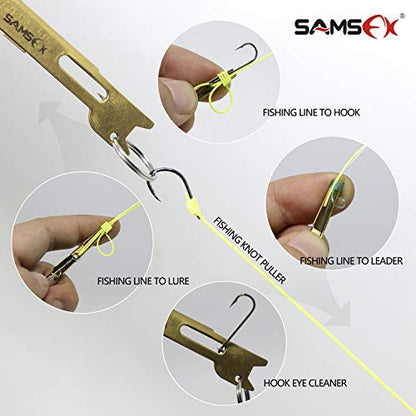SAMSFX Fishing Stainless Steel Hook Tier, Knot Tying Tool, Loop Tyer, Hook Remover and Zinger Retractors Combo - color: Hook Tier with Red Grip