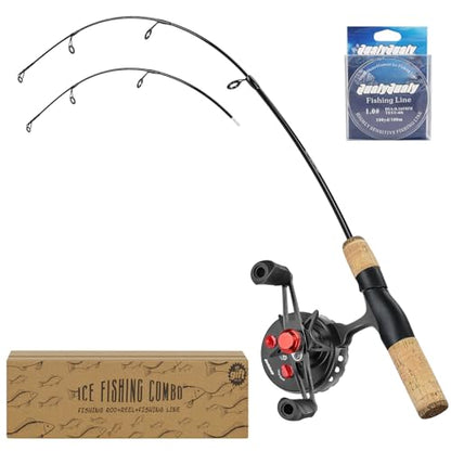 QualyQualy Ice Fishing Rod and Reel Combo 24 inch M/ML Inline Ice Fishing Combos 2 Different Tips for Walleye Perch Panfish and Trout - color: 28'' M/ML-Left
