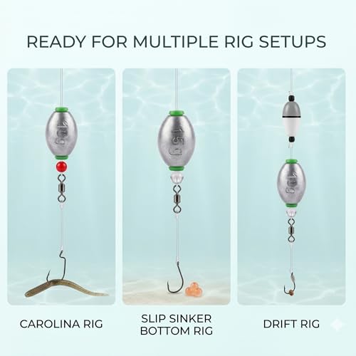 5size 36pcs/52pcs Egg Weights Kit – Slip Sinkers Assortment 1/8oz–1oz, Options, Fishing Weights Smooth Plastic‑Lined Large Bore, Partitioned Tackle Box, Fishing Weights for Shore & Boat - size: 52 Pack – 1/8oz to 1oz