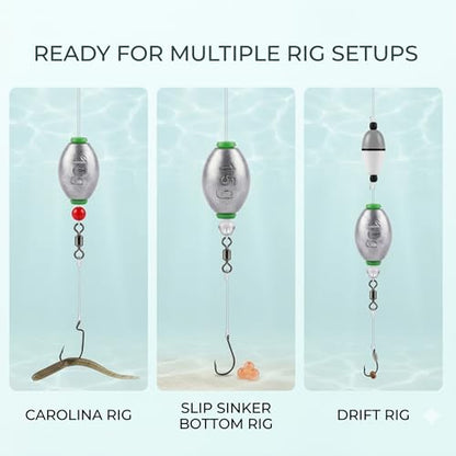 5size 36pcs/52pcs Egg Weights Kit – Slip Sinkers Assortment 1/8oz–1oz, Options, Fishing Weights Smooth Plastic‑Lined Large Bore, Partitioned Tackle Box, Fishing Weights for Shore & Boat - size: 52 Pack – 1/8oz to 1oz
