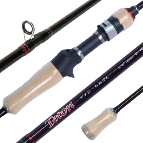 Teton 5'2"-6'6" BFS Fishing Rod Casting & Spinning, Ultra Light Rods, 40T Carbon Fiber Blank, Fuji Guides & Reel Seat, MF Fast Action, 2 Piece Travel Trout Lure Pole - size: Cast 6'6"-L-M Fast-TTC662L(K)