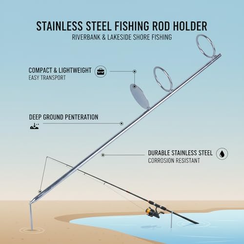 Stainless Steel Fishing Rod Holder Ground Spike for Bank Fishing - Tool-Free Soil Anchor for River & Lake Shorelines