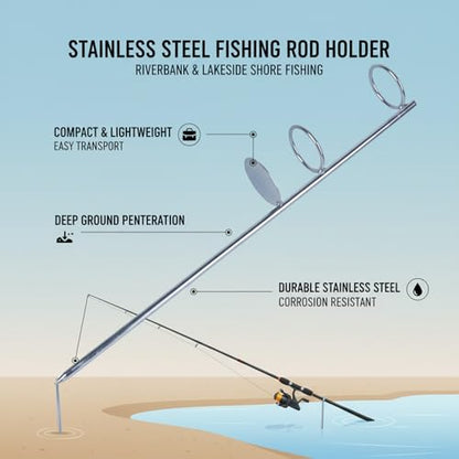 Stainless Steel Fishing Rod Holder Ground Spike for Bank Fishing - Tool-Free Soil Anchor for River & Lake Shorelines