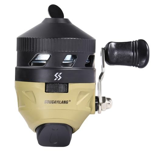 Sougayilang Spincast Fishing Reel,High Speed 3.9:1 Gear Ratio,Trouble-Free Push-Button Bait Casting Design and Reversible Handle for Left/Right Retrieve,Pre-Spooled with Monofilament Line - color: Yellow Spincast Reel