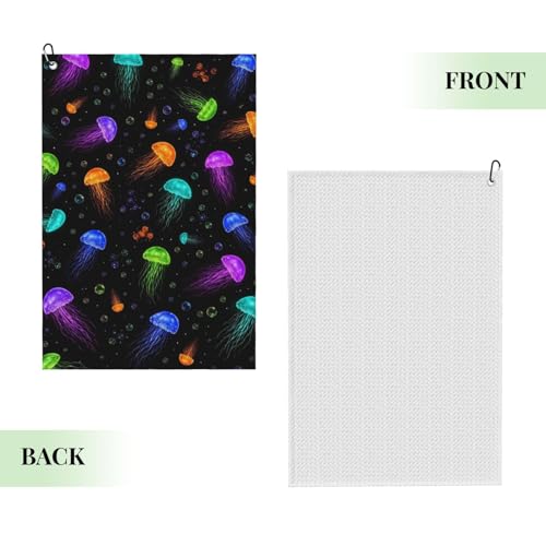 Colorful Marine Jellyfish Golf Towel 16" X 24" with Clip Golfer Bags Accessories Gifts - color: Colorful Marine Jellyfish