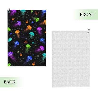 Colorful Marine Jellyfish Golf Towel 16" X 24" with Clip Golfer Bags Accessories Gifts - color: Colorful Marine Jellyfish