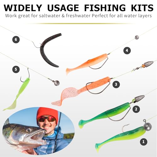 TRUSCEND Complete Fishing Accessories - Tackle Box with Tackle Included, Fishing Hooks, Jig Heads, Sinkers, Weights, Swivels, Snaps, Bobbers, Leaders - Fishing Gear Set for Bass Trout Panfish Walleye - color: ‎A-255pcs Giftable Kit