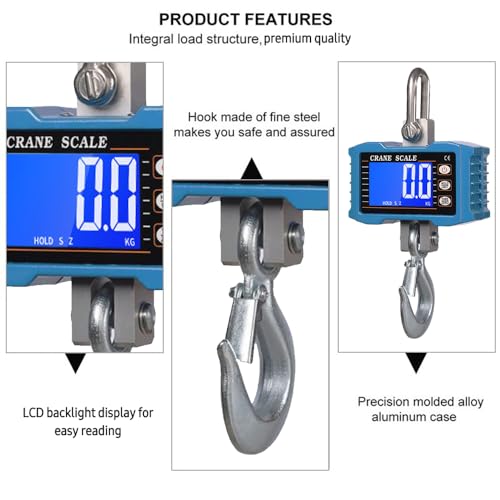 Hanging Scale, Geevorks Digital Crane Scale 1000KG/ 2204lbs, Industrial Crane Scale LCD Backlight with Unit Change/Data Hold/Tare/Zero for Construction Site Farm Hunting Fishing Outdoor Work